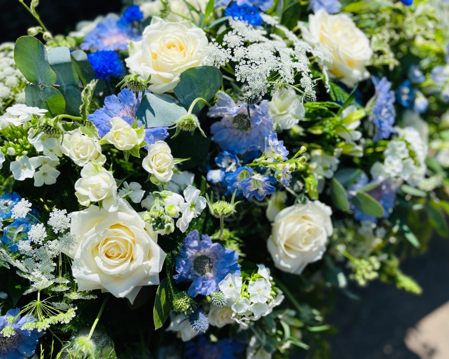 Blue & White Casket Spray view 3