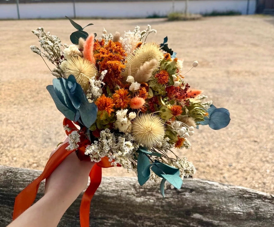 Honeymere dried wedding bouquet handcrafted from naturally dried stems by Bouquet Cards