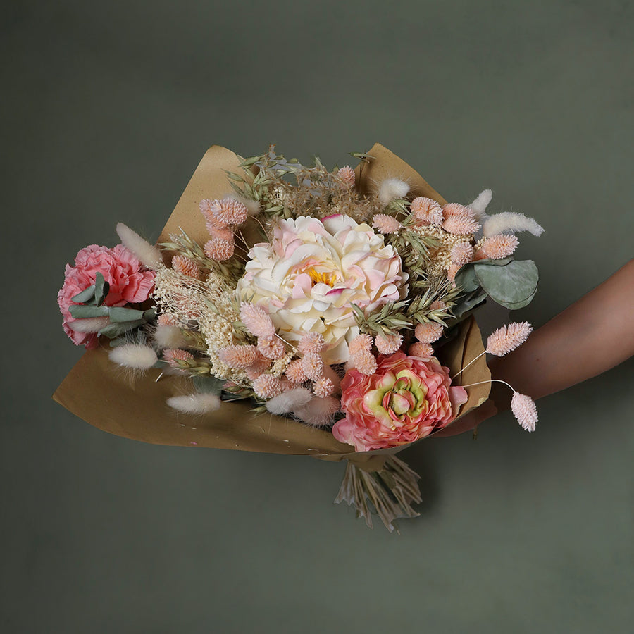 Rosemere dried peony passion bouquet handcrafted from naturally dried stems by Bouquet Cards