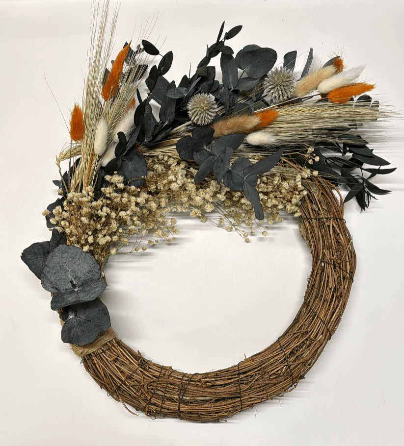 Stormwick dried wreath handcrafted from naturally dried stems by Bouquet Cards