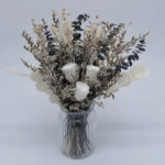 White Dried Flower Bouquet Rose Eucalyptus In Vase Dbfb002